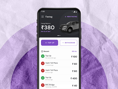 EasyPass/Fastag/Toll Pass through thingy design minimal mobile ui ux web design