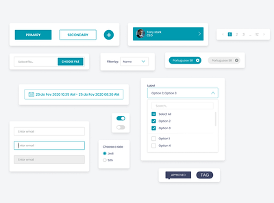 Design System Components chips components date picker design system filters inputs multiselect page counter radio button tag toggle toggle switch toggles tooltips ui upload file