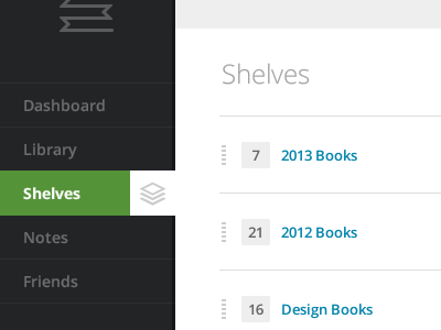 Shelves books drag drop icons interface navigation