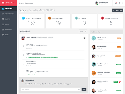 Trainer Dashboard activity dashboard feed roboto status tiles