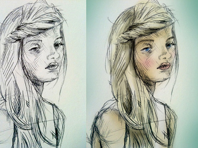 Blonde before and after drawing girl illustration ink photoshop portrait sketch wip