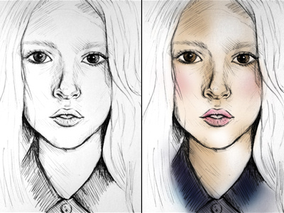 Brown Eyes before and after drawing girl illustration ink photoshop portrait sketch wip
