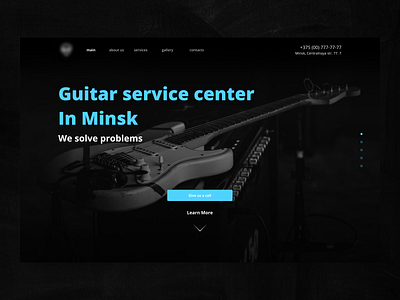 Guitar Service Website 1/3 blackandwhite design first screen guitar music page ui webdesign