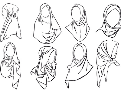 Hijab Woman with Line Art style