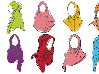 Hijab Woman with Line Art Colored arab clothes colored design girl hijab illustration islam line art moslem muslim muslimah vector woman