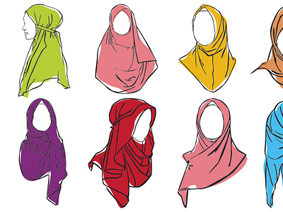 Hijab Woman with Line Art Colored