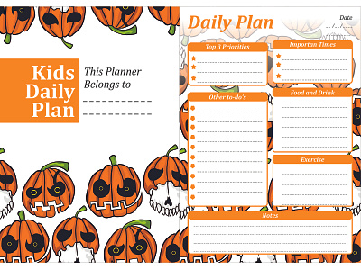 Kids Daily Plan with Halloween Pumpkin head theme daily planner design halloween halloween design illustration inspiration kdp kids kids book pumpkin pumpkin head studio template vector