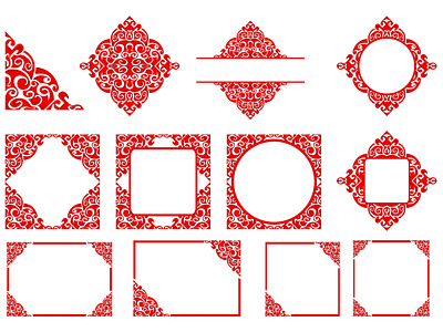 Set of Red Ornament Border