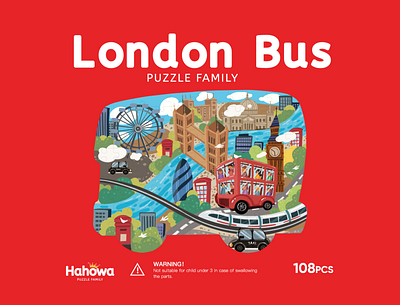 London Bus Puzzle Cover illustration procreate