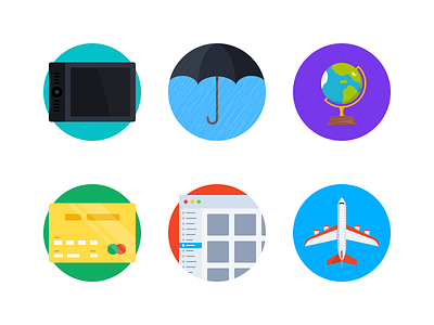 Flat Iconset v5 airplane application circle credit card flat globe icons round tablet ui umbrella wacom