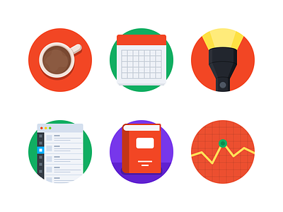 Flat Iconset v6 app book calender circle cup flash light flat graph icons round stats