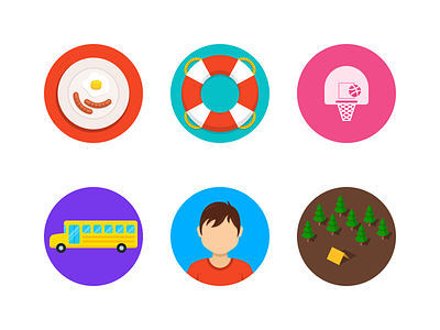 Flat Iconset v7 avatar breakfast bus camp circle dribbble flat icons life saver round school user