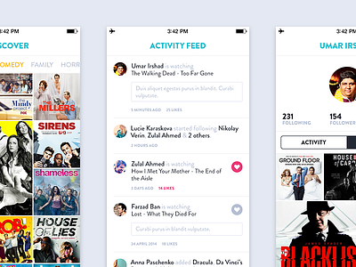 Misc Screens 2 - TV Shows App activity app discover flat ios ios 7 profile tv shows watch list