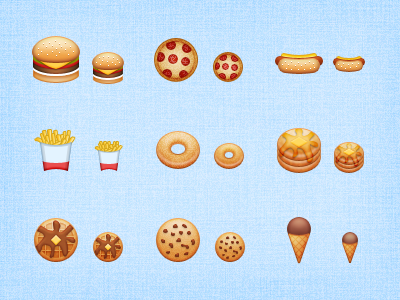 Eatables - Mantra Icons WIP 4 32px 48px burger cookie donut fries hotdog ice cream icons pancake pizza waffle