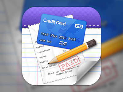 Concept - Bill Orgaziner iOS Icon ios iphone ipad icon 512px 256px receipt credit card notepad pencil paper curl
