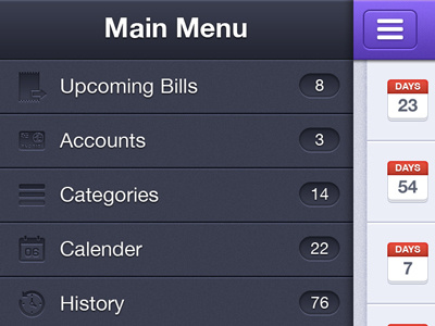 Bill Organizer App app application bill ios iphone main menu organzier retina ui
