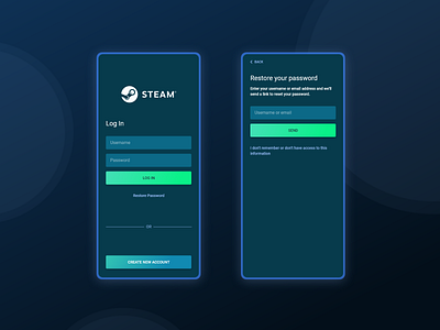 Steam Mobile App Login Screen Redesign adobe xd app app redesign app ui challenge concept dribbbleweeklywarmup gamestore login screen mobile mobile app redesign reimagined steam ui