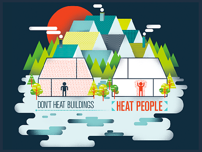 Don't Heat Buildings buildings heating houses local warming rooftops snow trees village winter