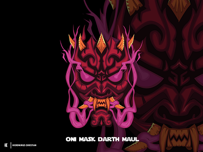 Oni Mask Darth Maul darth maul design illustration japanese mask light saber movie movie character oni mask sith sith emperor star wars star wars art star wars character star wars t shirt design t shirt design