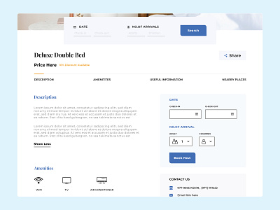 Room Detail Page - User interface design blue booking design hotel booking minimal ui userinterface ux web design website