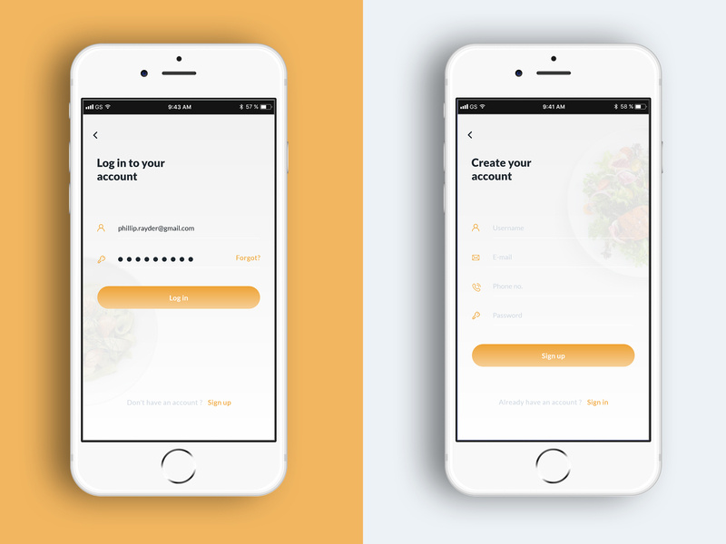 Login interface - Food App by upsans on Dribbble