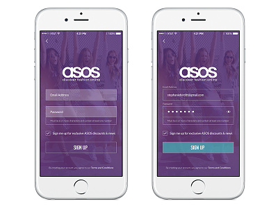 Sign Up - #DailyUI #001 app app design asos dailyui ecommerce fashion form fields ios iphone 6 register sign up ux
