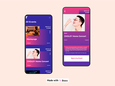 nextLIVE app #madewithBravo 📺🎥🕹️ android art bravostudio colorful design events figma ios madewithbravo mobile native app prototype streaming yoga