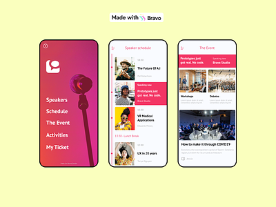 Conference Template appstore bravostudio conference events figma googleplay madewithbravo mobile native app nocode publication