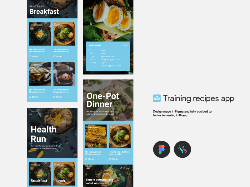 Training Recipes app bravo native app recipes mobile app ui ux figma