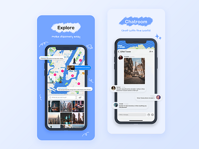 Overseas social app on the Appstore app appstore blue chat chatroom clean design discover explore illustration polar bear simple ui