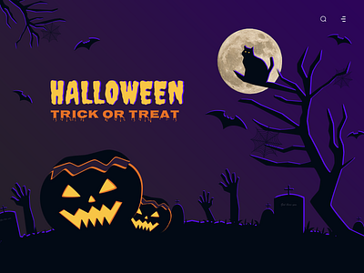 Trick or treat bat cat design halloween illustration moon pumpkin purple trickortreat web