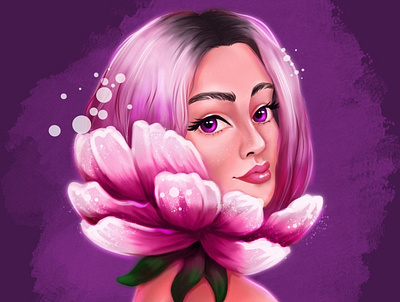 Peony girl character character design digital art dreamy fantasy flower girl illustration peony portrait procreate