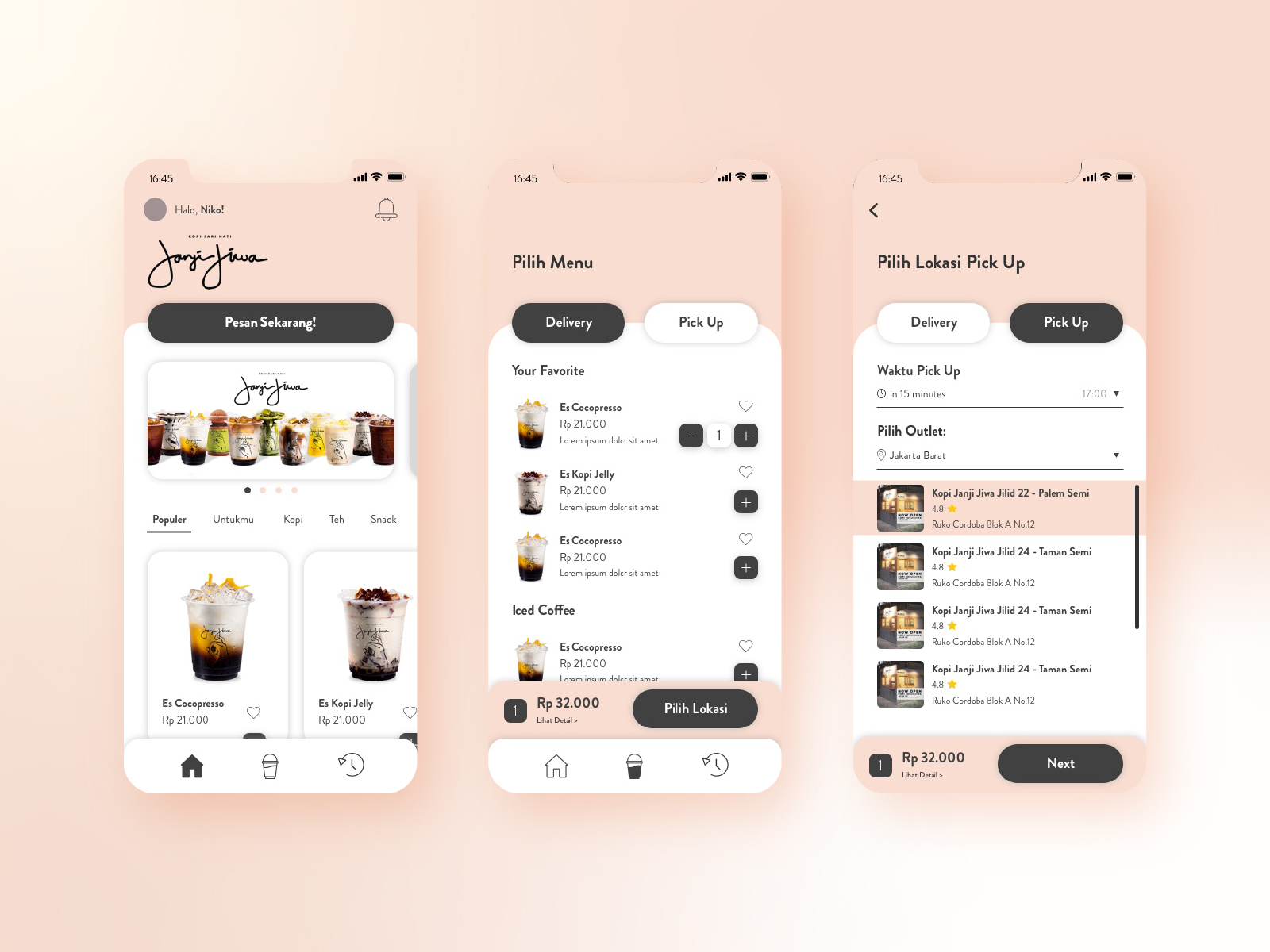 Janji Jiwa Concept Order App by Isabela Lucia Beatrix on Dribbble