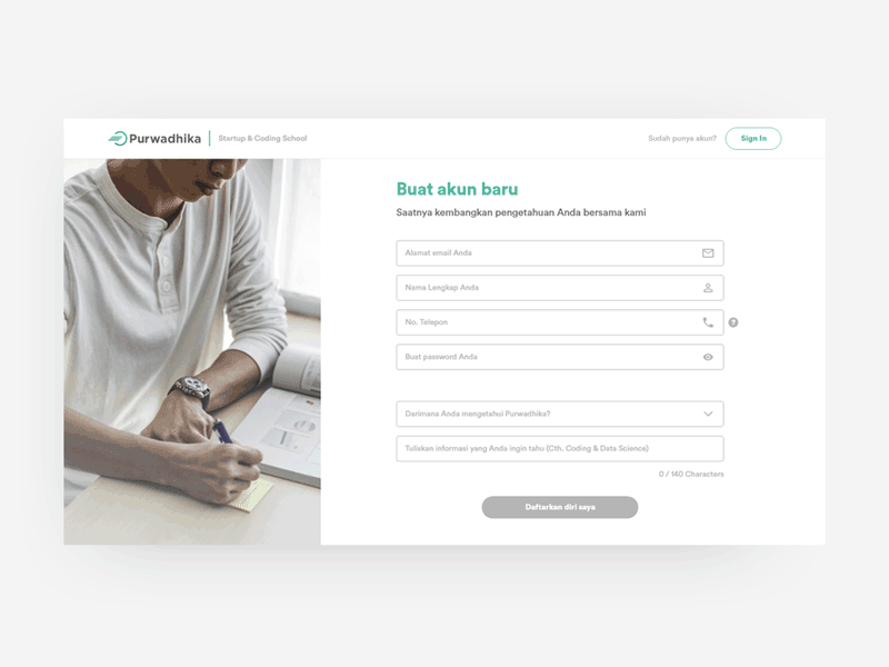 Purwadhika Sign up page sign up form sign up page sign up screen ui design uidesign uiux uiuxdesign ux design website design