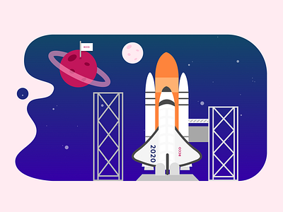Rocket Vector illustration for Website illustration launch night planets purple rocket space takeoff vector graphic web