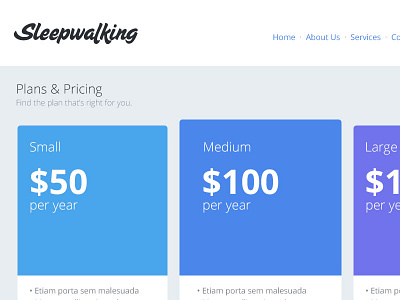 Sleepwalking Pricing Page bootstrap open sans theme
