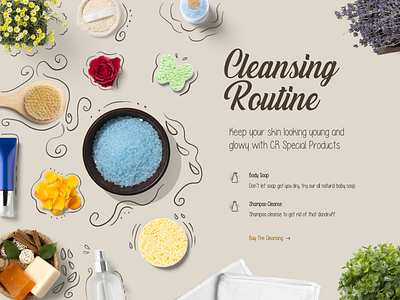 Cleansing Routine Hero art branding brown clean commerce cosmetic design illustration landing pastel typography ui ux web women