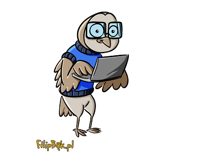 Computer owl brand hero branding cartoon concept art illustration owl poland