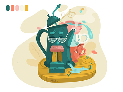 Live dishes character cups flat illustration tea teapot