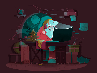Santa plays computer games 2021 christmas deadline job newyear santaclaus winter work work desk