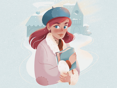 The girl with the book blue girl orange pink red haired girl tattoo winter