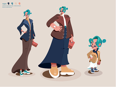 Hyperbolization of a businesswoman big character big woman business woman chibi hyperbolization of proportions illustrator little girl slender girl slim vector