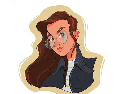 My Self-portrait dark blue girl girlface illustrator procreate self portrait sticker yellow