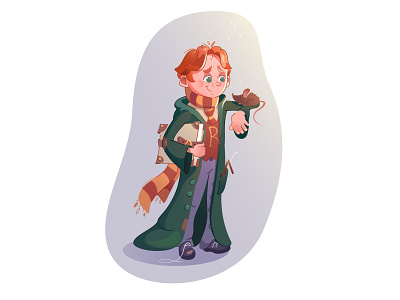Ron Weasley boy green harry potter hogwarts illustrator magic orange rat read red haired ron ron weasley vector wizard