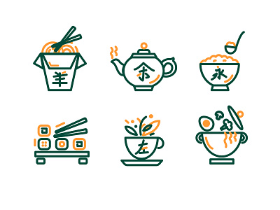 Icons for Japanese cuisine icons japanese cuisine rice rolls tea