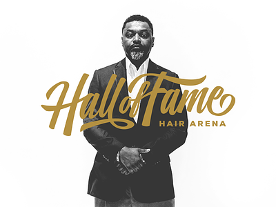 Hall of Fame Hair Arena (Concept A) arena barber brand calligraphy fame hair logo script shop