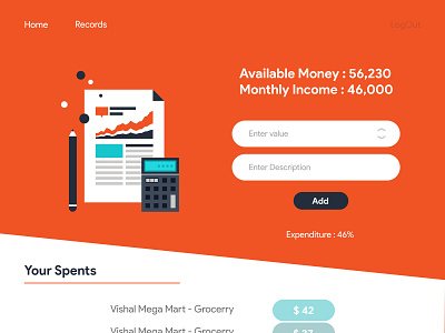 Budget Calculator 1.0 - Web App budget business design orange techo aj todoist todolist ux vector