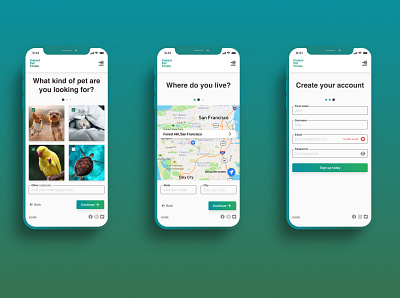 Instant Pet Finder Registration Form design flat flow minimal mobile mobile design registration form ui ux