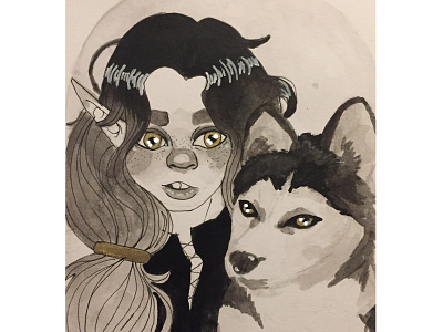 Husky animal character design design husky illustration ink inktober painting traditional art