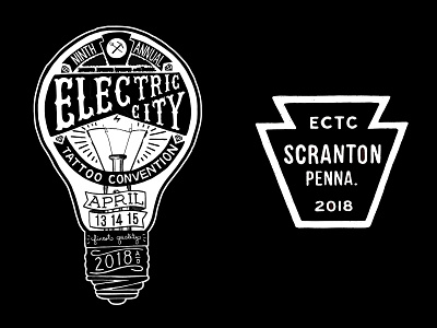 2018 Electric City Tattoo Convention badge branding hand lettering illustration logo screen print tshirt design